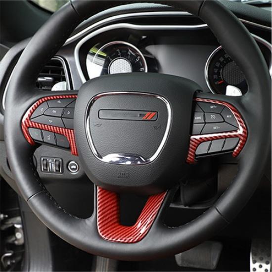 Car Steering Wheel Moulding Trim Cover for Dodge Charger 2015+ Red Carbon Fiber