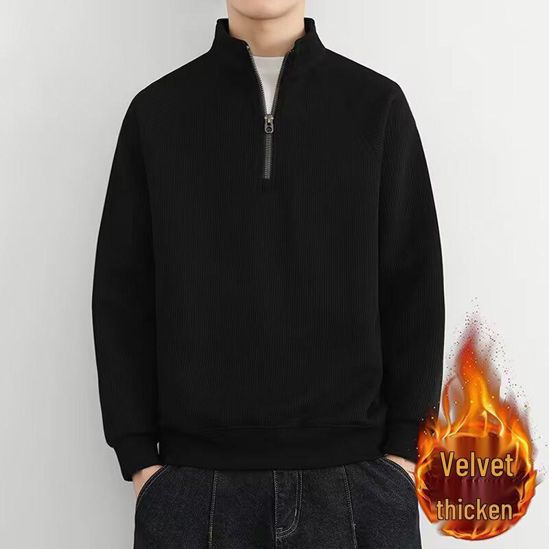 Men's Trendy Half-Zip Stand Collar Fleece Sweatshirt - Winter Thick, Casual Base Layer
