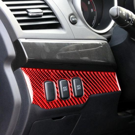 Red Carbon Fiber Headlight Control Cover Trim For Mitsubishi Lancer 2008-15