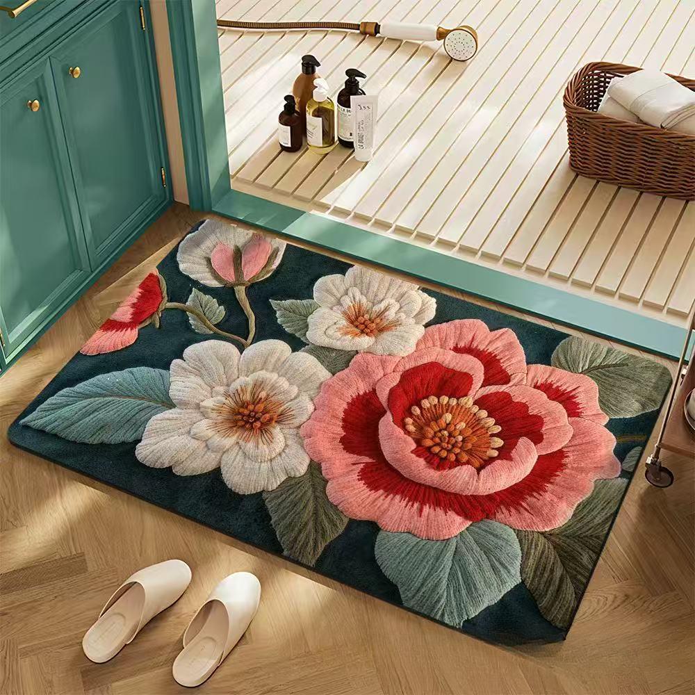 FlowerThickening Bathroom Cashmere Mat Bath Non-slip Carpets In Wash Basin Bathtub  Floor Rug Shower Room Doormat Memory Foam 3D Pad
