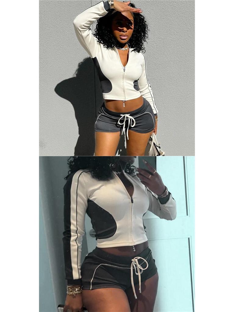Stand-Up Collar Fitness Jacket & Top Set