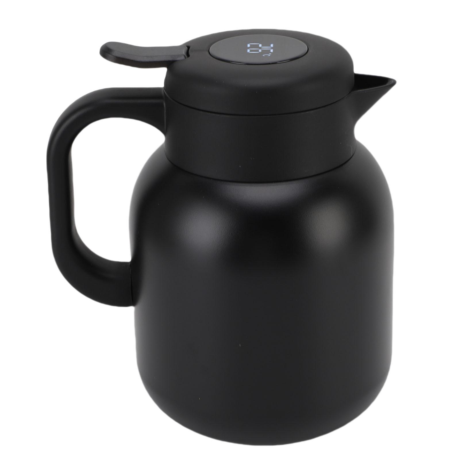 Konnwei Black Vacuum Insulated Teapot With Infuser 1500Ml Temperature Digital Display Stainless Steel Hot Cold Retention Pot For