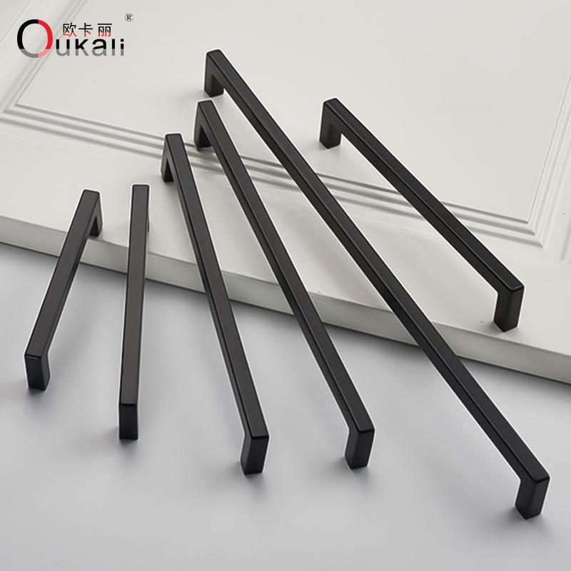 Oukali American Style Square Black Polish Chrome 128Mm 160Mm Furniture Gold Cabinet Handles Pull