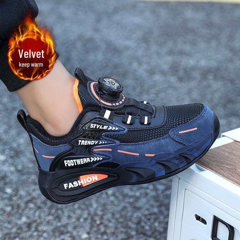 Boys' Winter 2025 Cotton & Velvet Warm Leather Running Shoes