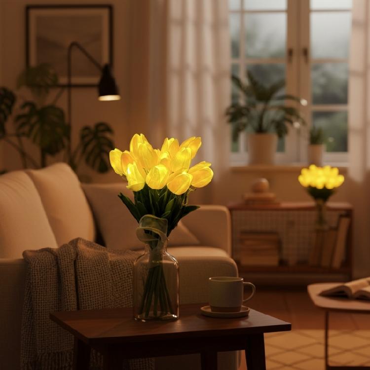 15PCS/Pack Plastic Tulips Night Lamp With Soft Yellow Light Home Party Decoration Lights Perfect For Mood Lighting