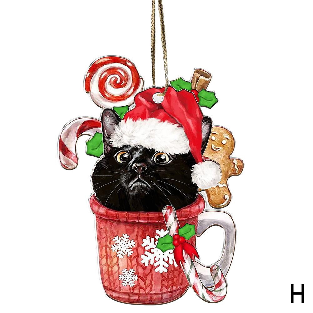 Charming Black Cat Christmas Ornament 2D Acrylic Hanging Decor For Tree Car Mirror Keychain Kid Xmas Gift Holiday Party Sup Q3E6