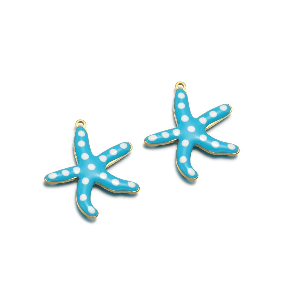 10pcs Stainless Steel Gold 20mm Starfish Charms Enamel Fish Pendant for DIY Jewelry Bracelet Findings Necklace Earrings Making