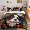 Adorable Dog with Colorful Floral Background Print Bedding Set 1 Duvet Cover 2 Pillowcases for Adult and Children Luxury Gift