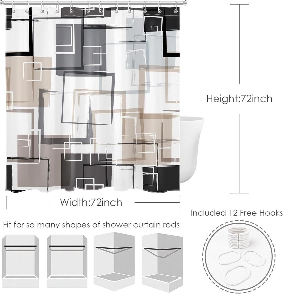 Modern Geometric Shower Curtain Brown Black And White Abstract Geometric Shower Curtain For Bathroom Modern Minimalist Bath