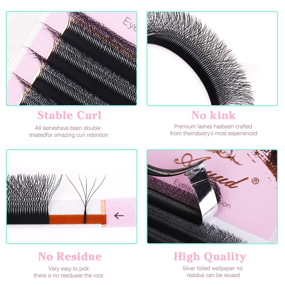 AGUUD 5D W Clover Lash Extension Premade Fans 5D Shape Blooming Lashes Brown 4DW Eyelash Extension Lightweight 2D-V Shaped Lash