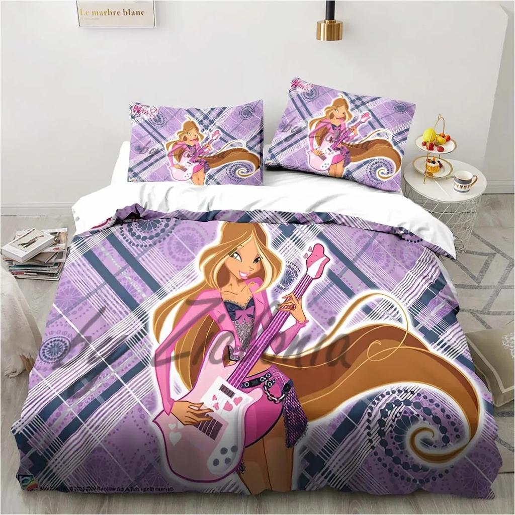 Set di biancheria da letto Kawaii Anime Winx Letto a tre pezzi Singolo Doppio King Size Set di letto per adulti e bambini Set copripiumino per bambini Regalo per bambini