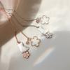 Long Flower Cat Earrings Temperament Sweet Strawberry Crystal Earrings Asymmetrical Tassel Cherry Blossom Kitten Earrings