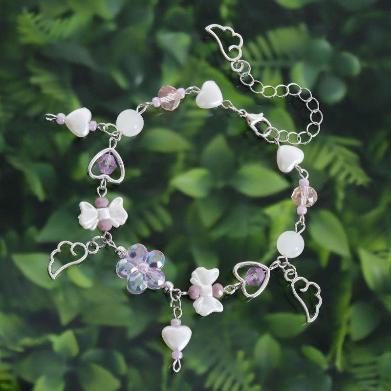 Handmade Angel Wing Bracelet Cute Bowknot Beaded Wristband Adjustable Chain Aesthetic Jewelry Gift for Women and Girls