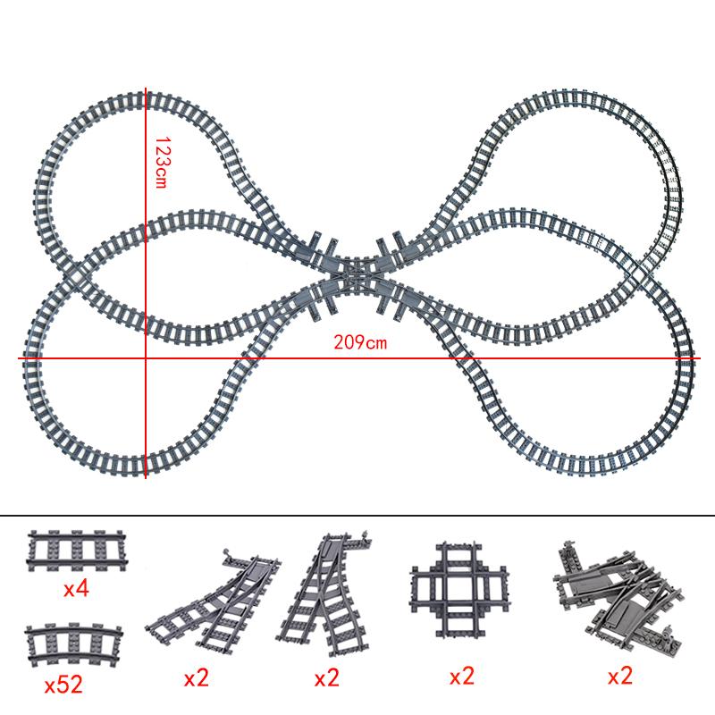 City Trains Flexible Tracks Forked Straight Curved Rails Switch Building Blocks Creative Toys for Kids Gifts