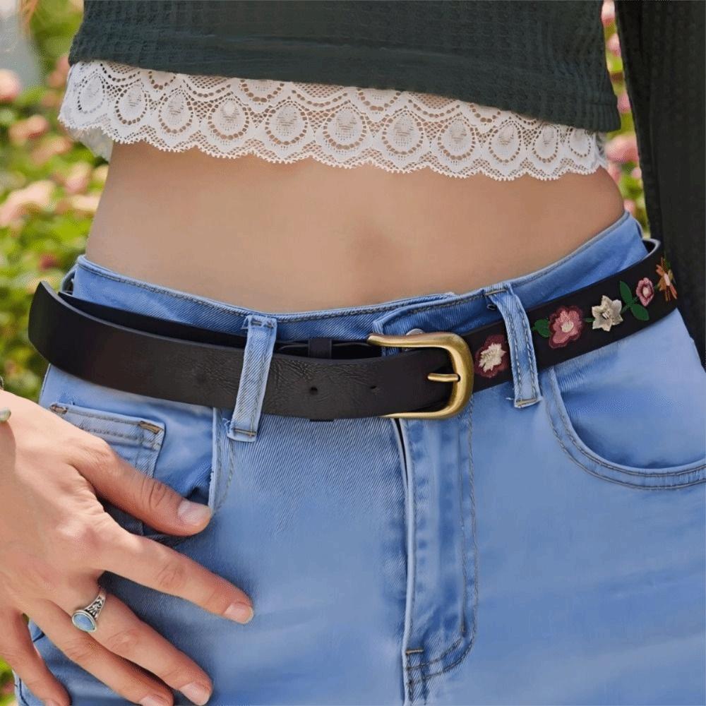 Casual Bohemian Style Waistband Retro Embroidered Floral Belt Sweet Embroidery Flower Belt  Women