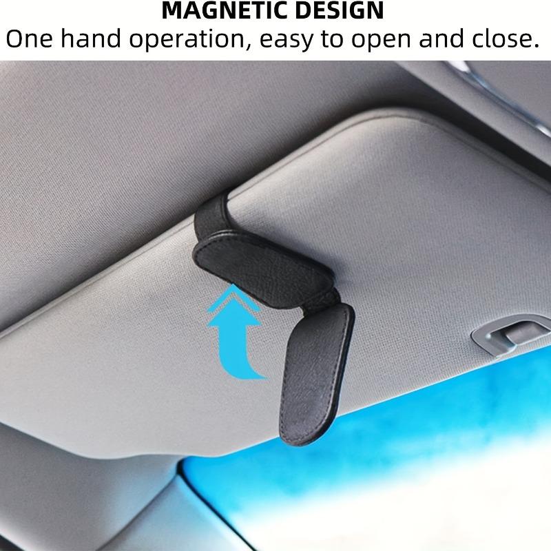 1pc Magnetic PU Leather Glasses Holder for Car Visor - Glasses Clip with Black Textured Grip, Compact Design for Easy Access