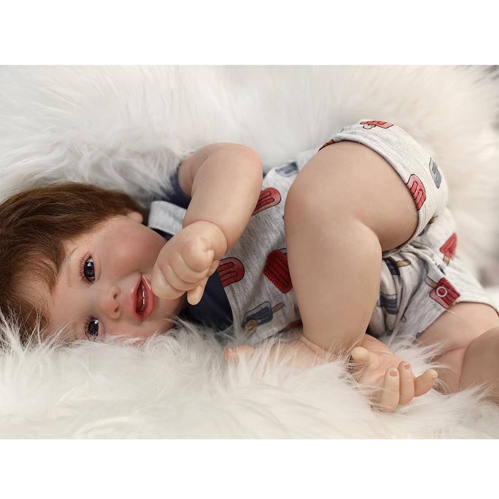 18 Zoll Reborn Babypuppe Silikon Vinyl Stoffkörperpuppe Fertig 3D Bemalte Haut Adern Kunstsammlungspuppe Geschenk Frühes Lernspielzeug