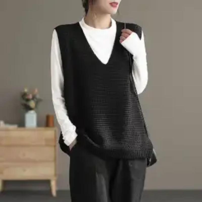 Gestrickte Weste Einfarbig Herbst Neu Retro Oberbekleidung Vielseitige Strickweste Kurz Lockerer Stil