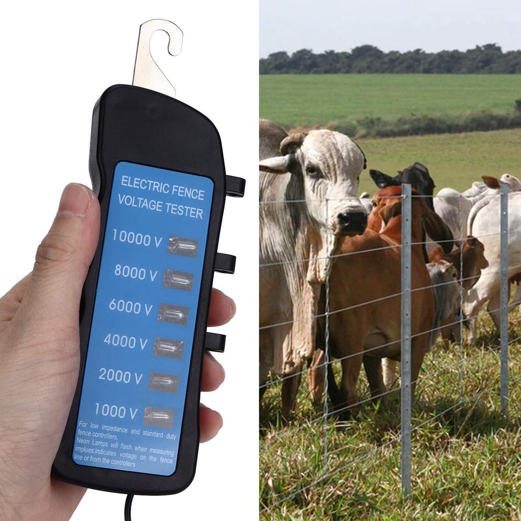 Digital Voltage Electric Fence Voltage Voltage with 6 Indicator for Home and Livestock Corrals Tester, Meter, Detector, 1000-10,000V Lights, Farms,