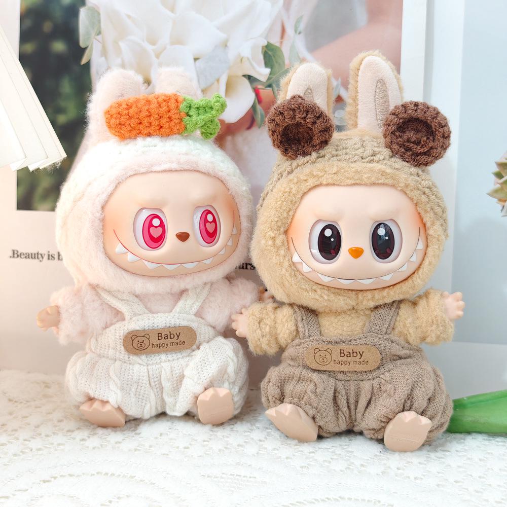 Doll Clothes & Accessories: First & Second Gen Labubu Charm Outfits - Cute Rabbit & Bear Overalls