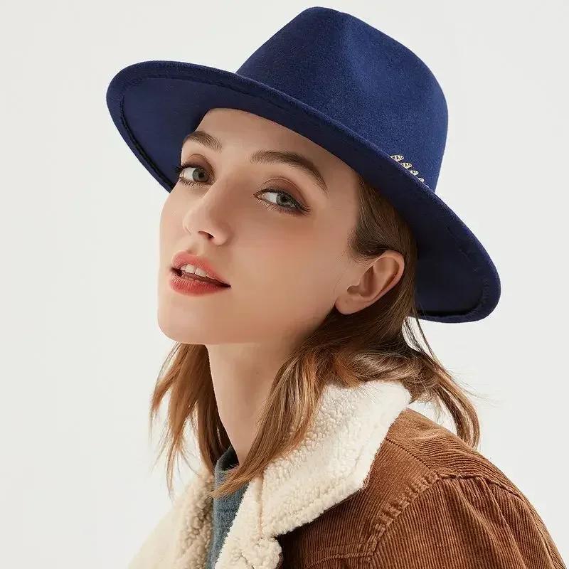 Simple Fashion Formal Occasion Couples Woolen Hats Large Brimmed Jazz Hats Autumn and Winter Fashion British Vintage Top Hats