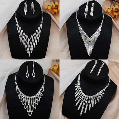 Ensemble de boucles d'oreilles et collier en diamant de luxe pour filles, accessoires de dîner, robe de mariée, Sexy, strass, chaîne