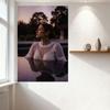 Serene Woman In Reflective Pool At Dusk Sheer White Blouse Henna Design Sexy Tin Sign Vintage Metal Wall Decor for Home Bedroom