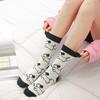 Socken in japanischem Stil mit Tiermuster, mittellang: Kuh, Zebra, Katzen-Design, Unisex, Schwarz & Weiß