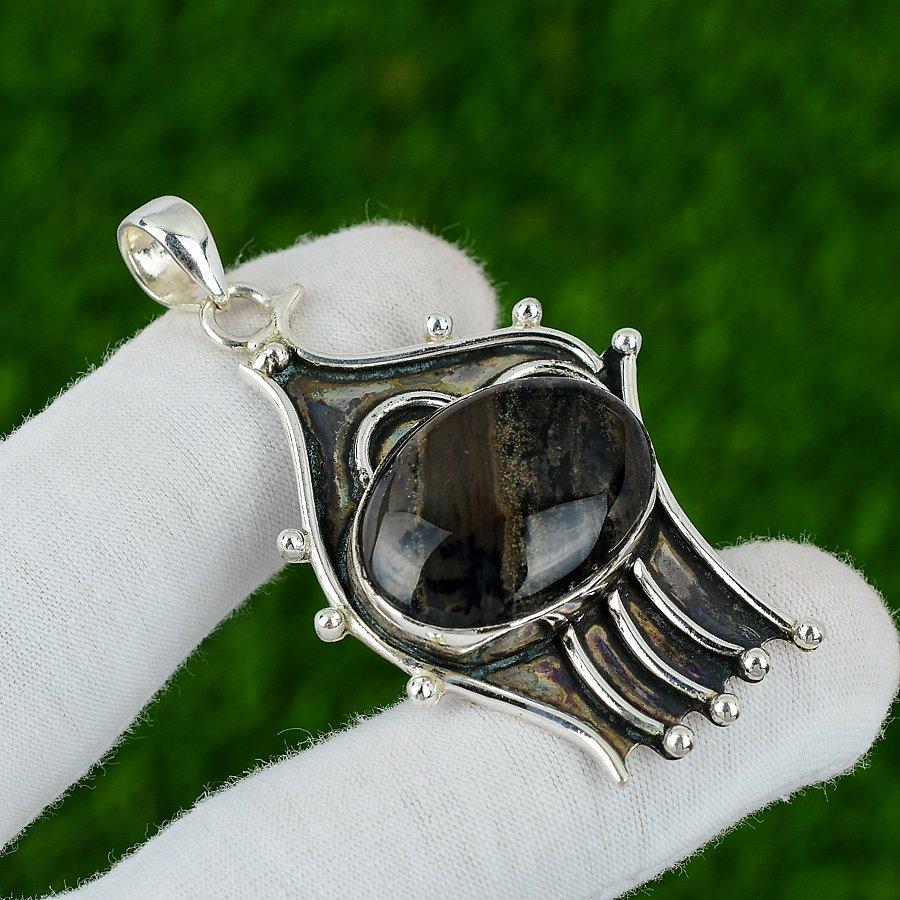 

Sterling Silver Oval Honey Dendrite Opal Stone Bezel Sister New Artisan Pendant