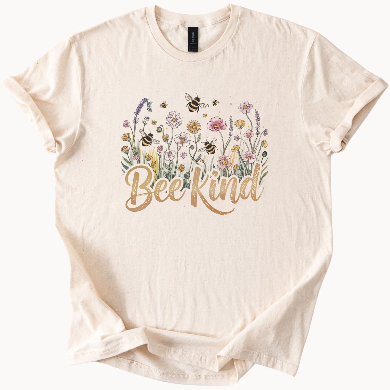 Bee Kind Flowers T-Shirt Cute Honeybee Graphic Tee  s Spring Summer Top 100