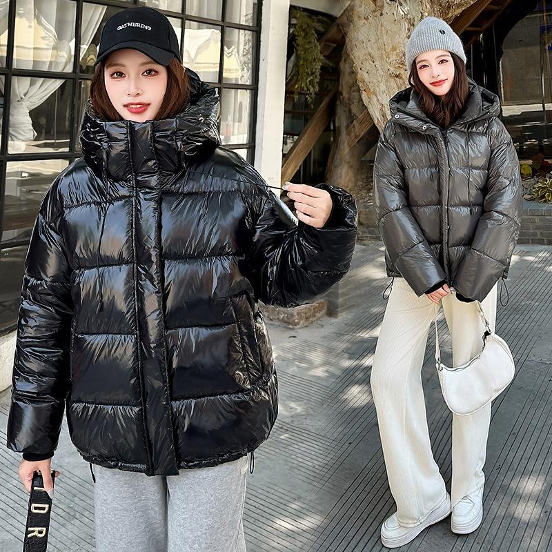 Fluffy jacket new winter short women's hooded cotton clothes glossy leave-in bread clothes thickened