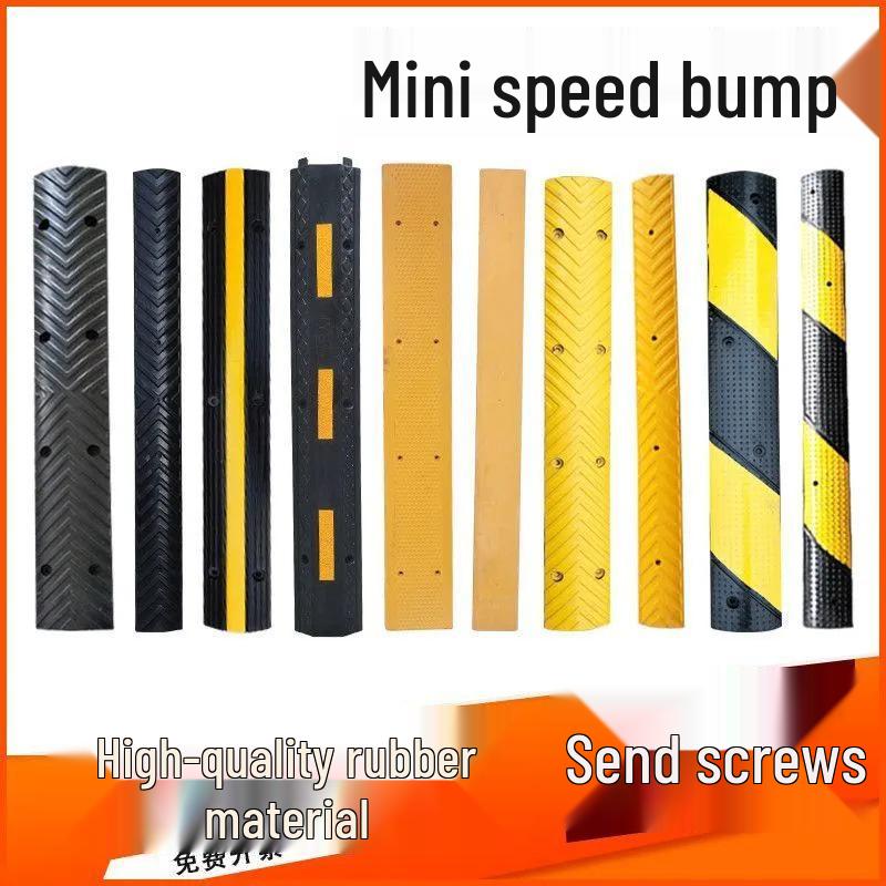 2cm High Mini Rubber Speed Bump and Bicycle Buffer with Yellow-Black Stripes for Parking Space Division