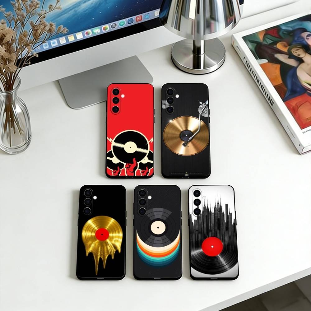 Retro Vinyl Phone Case For Samsung Galaxy A73,A72,A71,A70,A53,A52,A51,Soft Silicone Black Cover