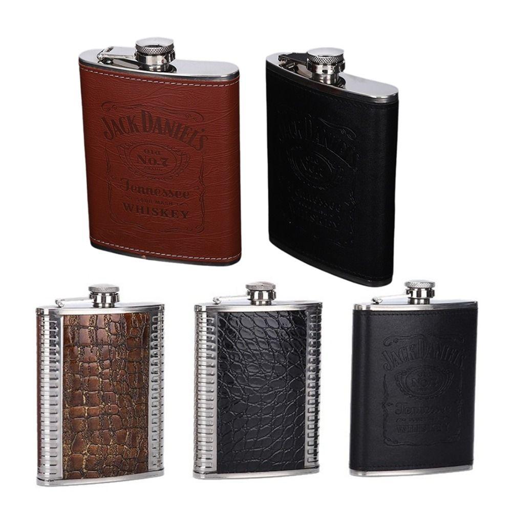 Portable 8oz Hip Flask Stainless Steel Leakproof Drinking Water Bottle Leather Covered Mini Wine Cup Outdoor