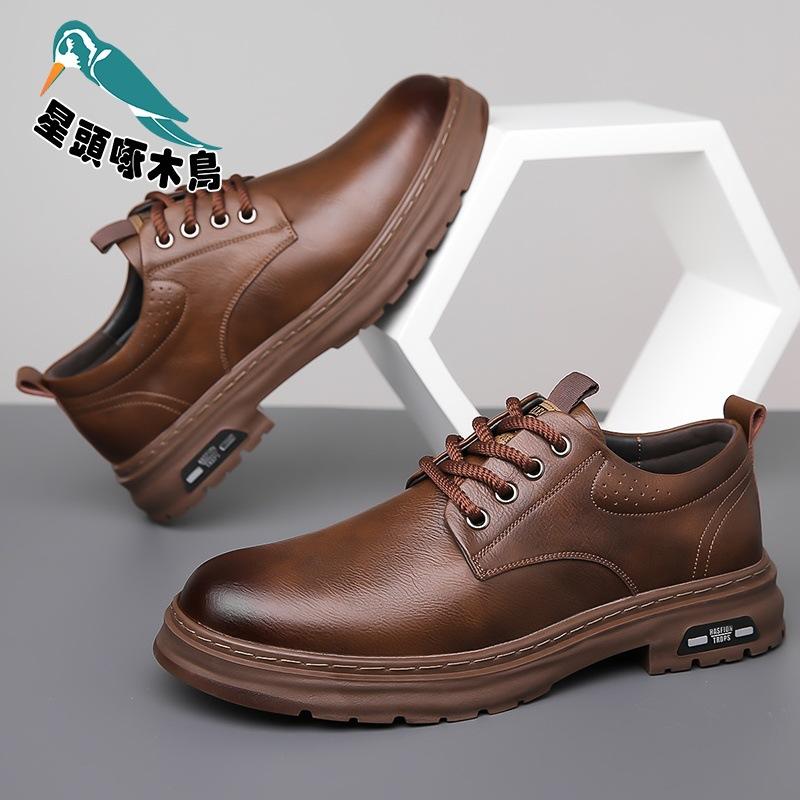 2025 new men's leather shoes spring British casual derby shoes men's formal knot leather shoes