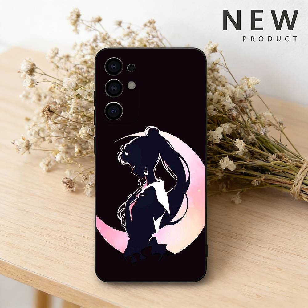 S-Sailor Anime Moon Phone Case For Samsung S26,25,24,23,22,30,21,10,9,Ultra,Plus,Lite Black Soft Case