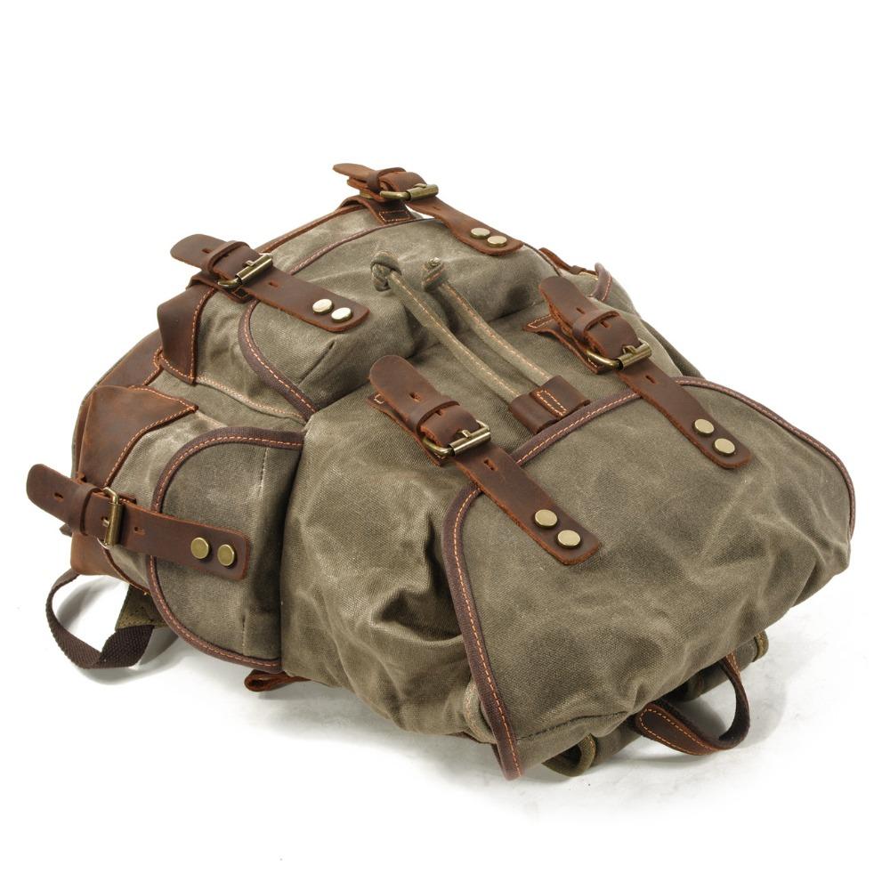 Vintage Canvas Backpacks for Men Laptop Daypacks Waterproof Rucksacks Large Waxed Mountaineering Travel Pack Vintage Backpack