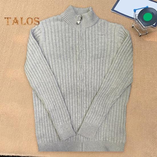 Herbst Winter Herren Mantel Reißverschluss Strickjacke Stehkragen Lange Ärmel Einfarbig Dick Elastisch Lose Gestreifte Textur Alltagskleidung Strickjacke