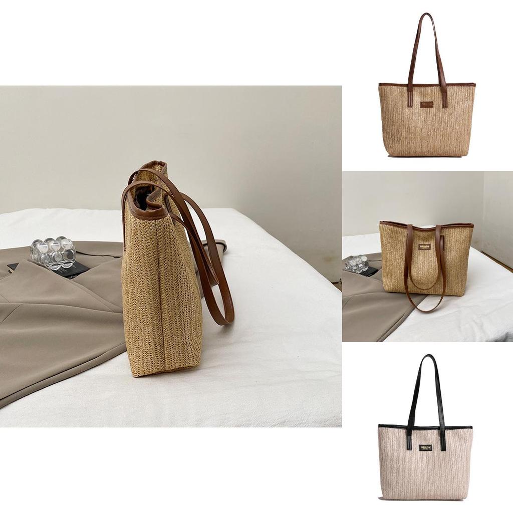 Borsa a Spalla Grande in Rattan Intrecciato con Tasche Interne per Street Style