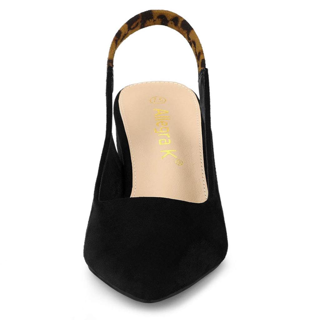 Allegra K Women's Slingback Pointed Toe Chunky Heel Pumps, Black, Size 26.5cm