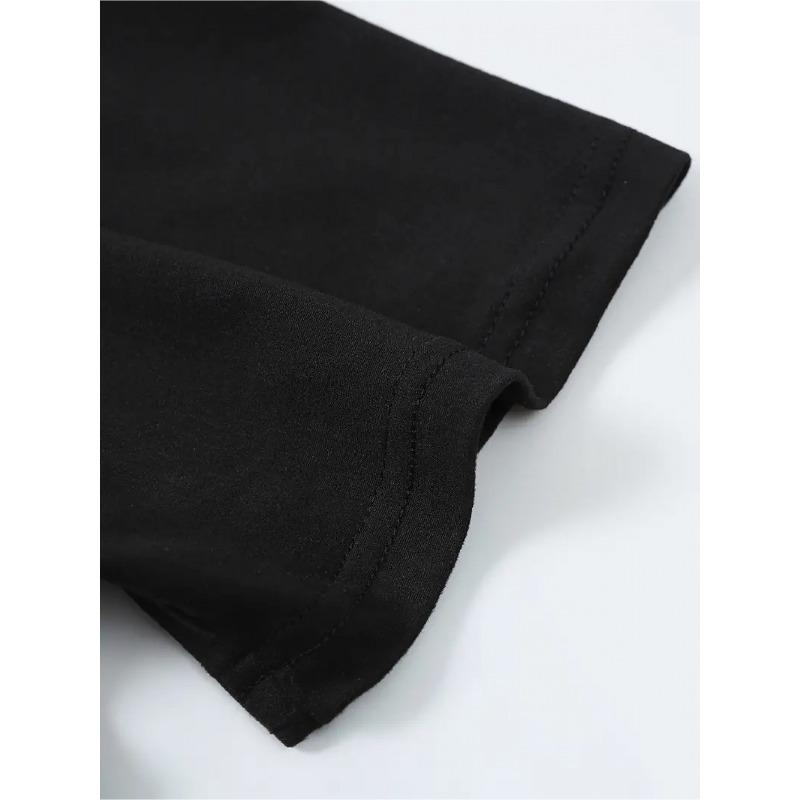 Europäische Größen Herren Schwarzes Grafik-T-Shirt mit Kräftigem Print - Lässiges Kurzarm-T-Shirt mit Rundhalsausschnitt, Atmungsaktives & Dehnbares Gewebe für Reisen