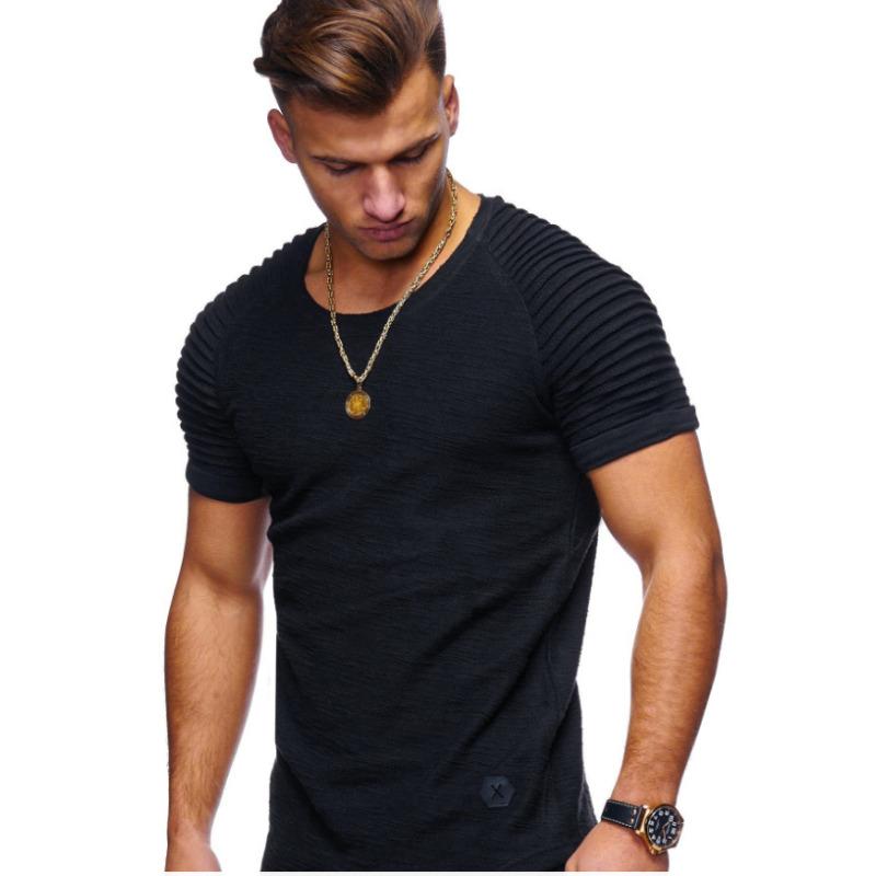 Men's Crew Neck Slim Fit Solid Color Short Sleeve T-Shirt Rough Sleeve Men's Short