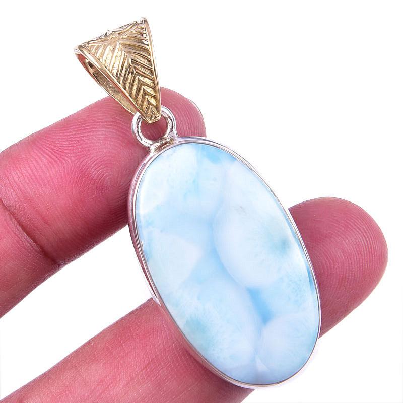 

Natural Republic Larimar Gemstone 925 Solid Sterling Silver Gift Pendant 2 J6I08