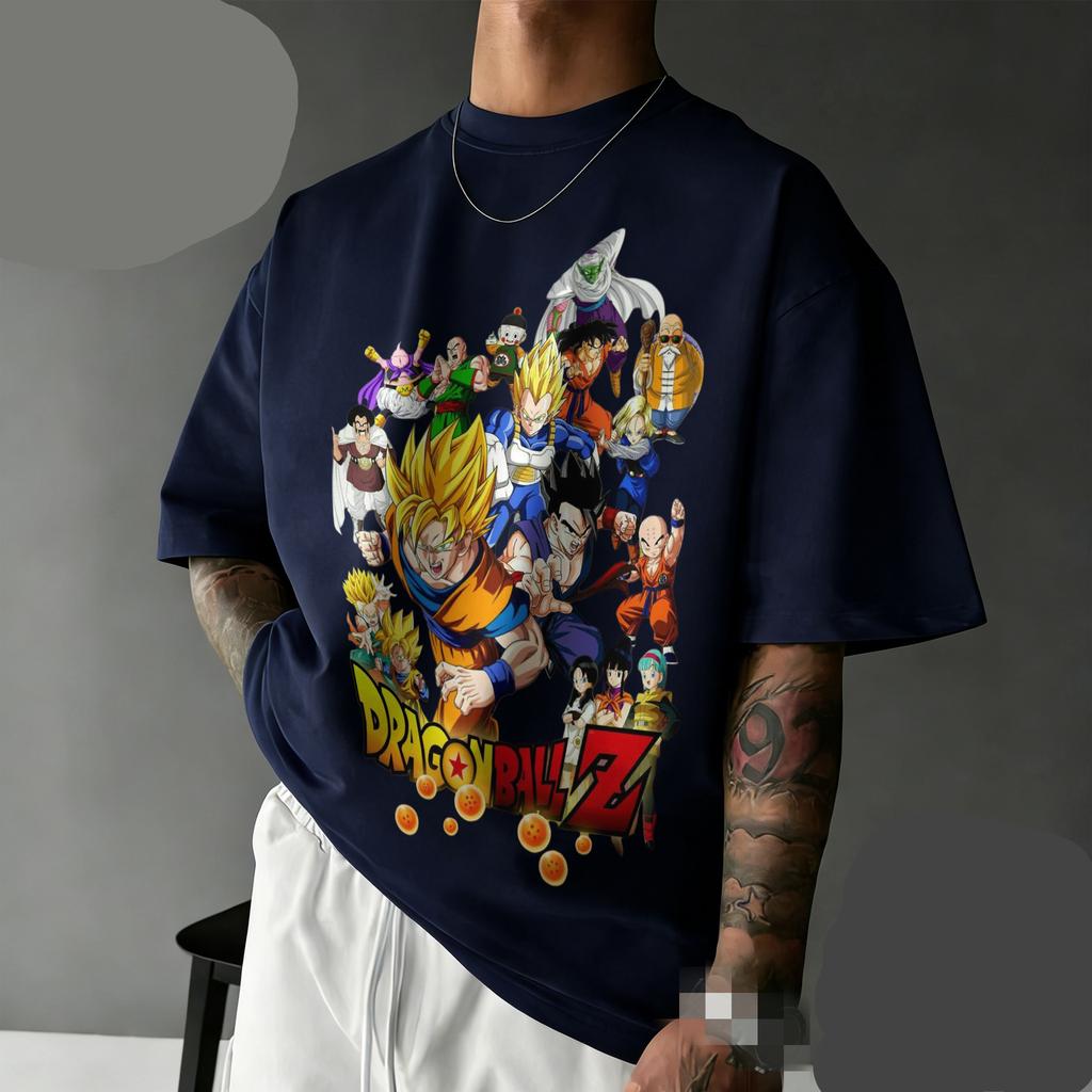 New Arrival Dragon Ball Z Oversized Nostalgia T-shirt  Full Character Cast Retro Graphic Print 100% Cotton Casual Tee