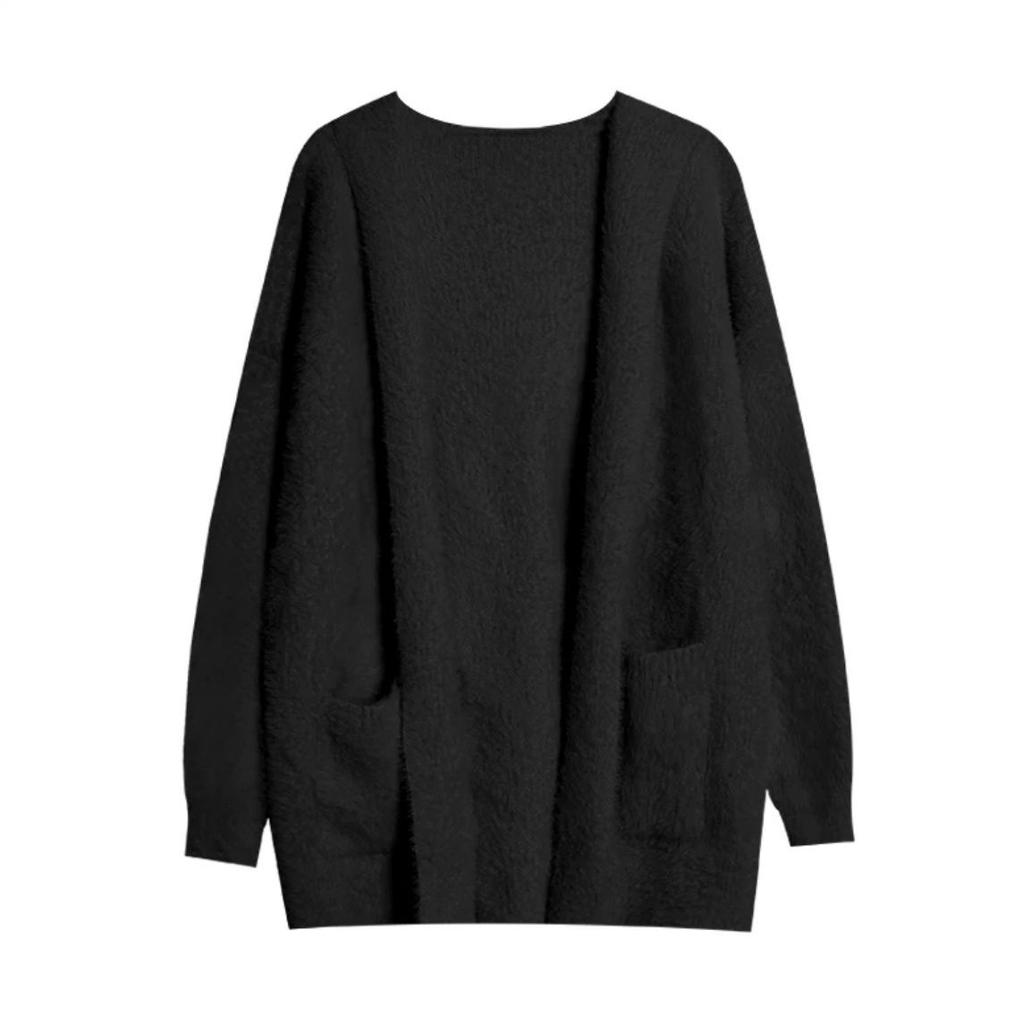 Women's Mink Fleece Hooded Cardigan Autumn Winter Thickened Warm Plush Knit Cardigan Jacket