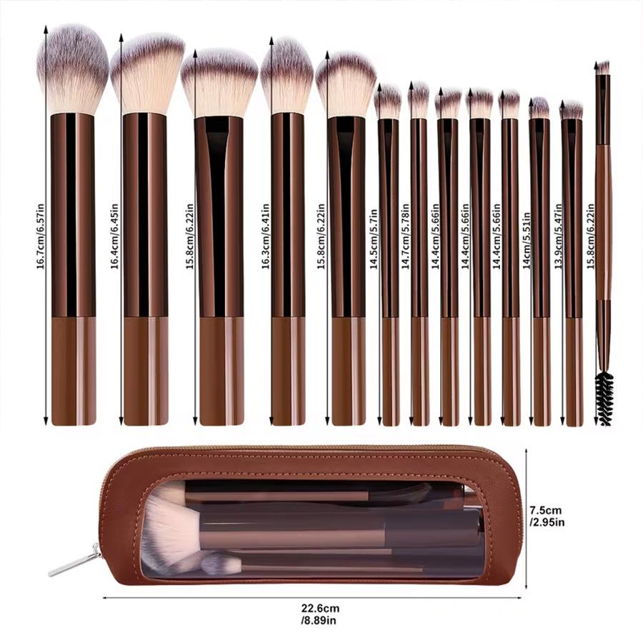 13pcs Makeup Brushes with 1pc Makeup Sponge Puff and Makeup Bag Multi-functional Makeup Tools Foundation Brushes Powder
