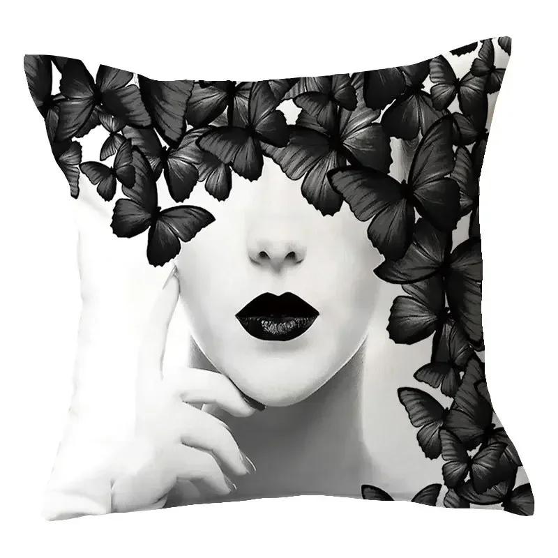 40/45/50cm Sexy Women Print Cushion Cover Decor Sexy Flower Feather Print Sofa Pillowcase Bedroom Home Pillow Case