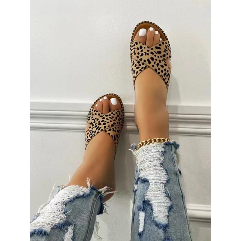 

Новые европейские и американские большие размеры, повседневные женские тапочки с леопардовым принтом, с плоским дном, крестообразные, производители, большие размеры, внешняя торговля 43 цветной печати леопарда