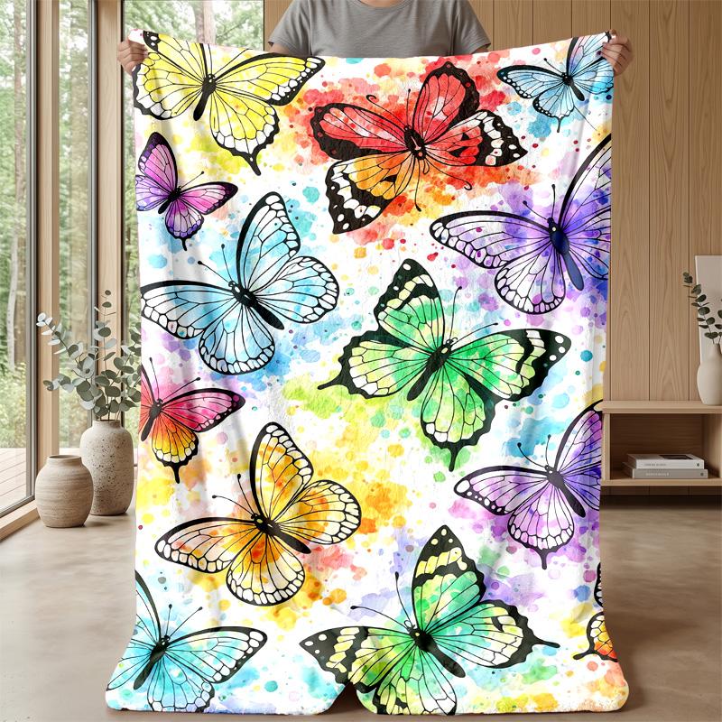 Vibrant Butterfly Art Theme Blanket Lightweight Warm Flannel Blanket Decorative Throw Blanket for Home Decoration