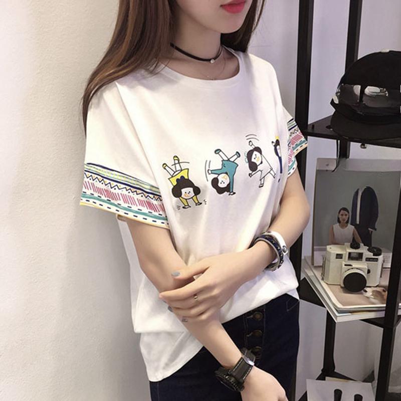 Letnia damska koszulka z zabawnym kreskówkowym nadrukiem dla młodej dziewczyny harajuku z okrągłym dekoltem luźna casualowa Y2K Harajuku top graficzne koszulki graficzne koszulki